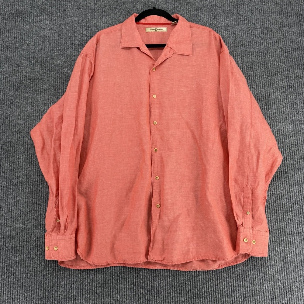 Tommy Bahama Mens XXL Linen Lyocell Coral Orange Shirt Button Up